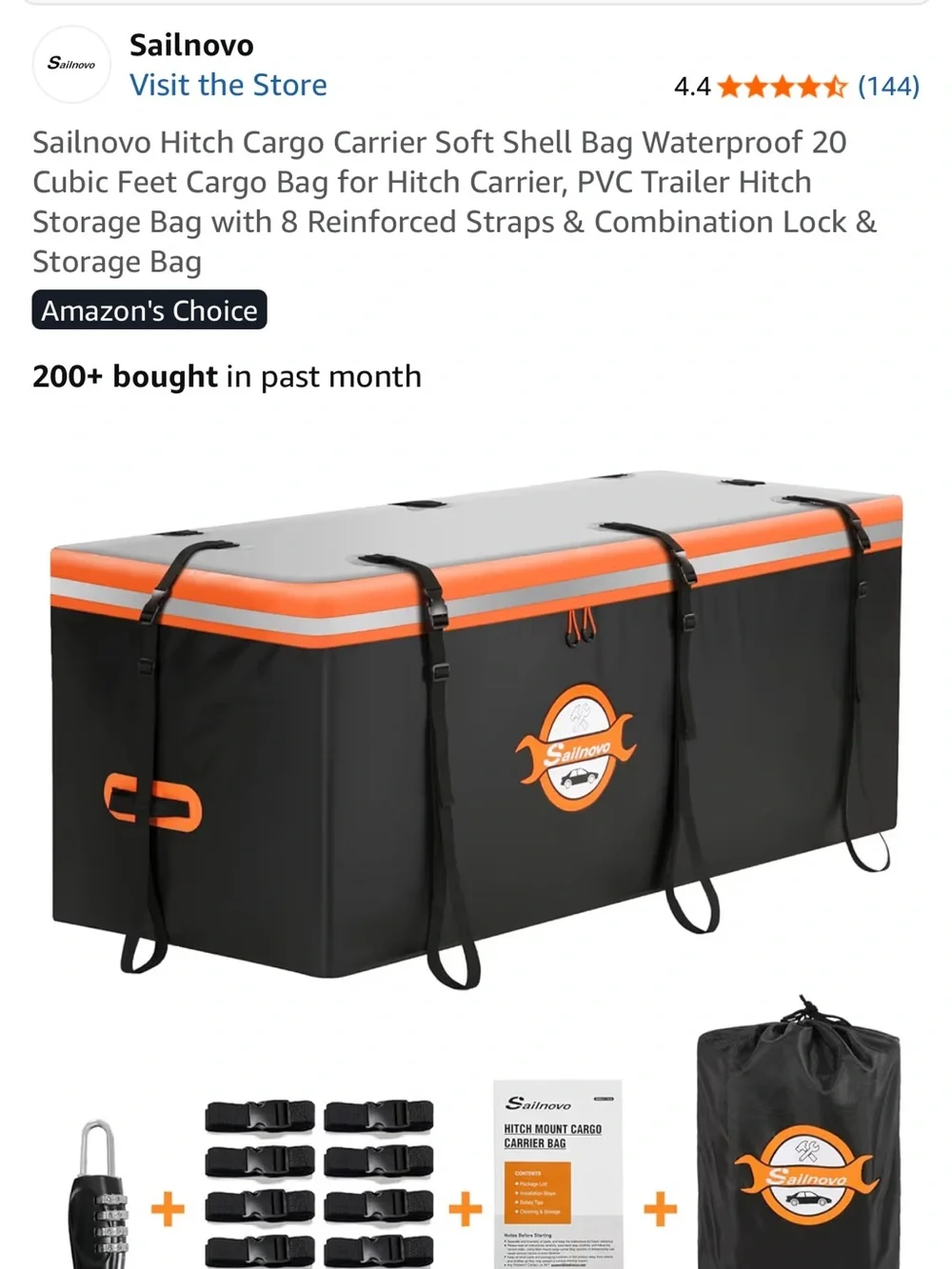 Black & Orange Hitch Cargo Carrier - Large Capacity Storage Bag